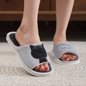 Open Toe Flat Fuzzy Slippers