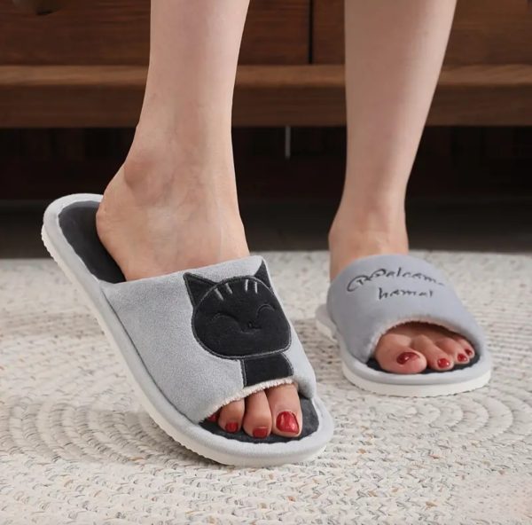Open Toe Flat Fuzzy Slippers