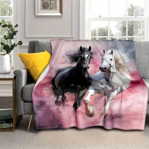 Pink Blanket with Black and White Horse (PFB1)