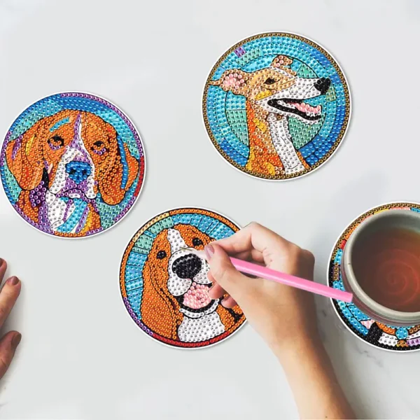 4pcs Dog DIY Diamond Art Coaster Set (DDD2) - Image 2