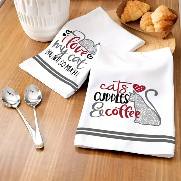 2pcs Cat Print Kitchen Towels (CTOW4) - Image 3