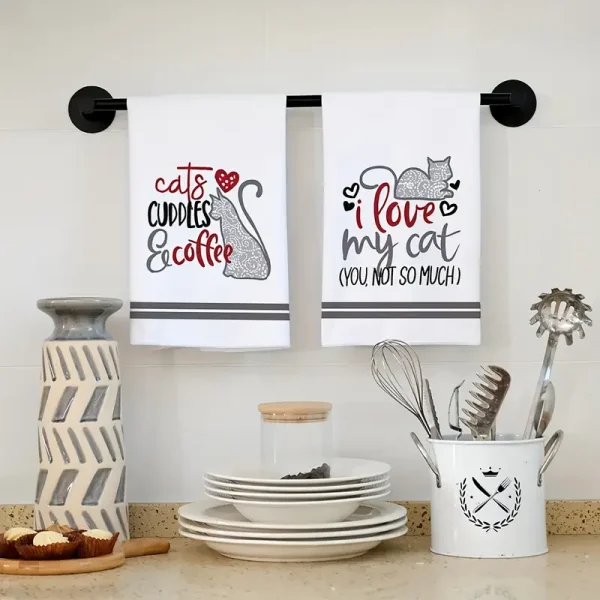 2pcs Cat Print Kitchen Towels (CTOW4) - Image 2