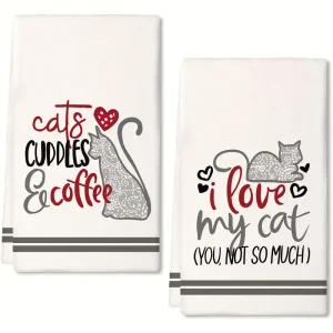 2pcs Cat Print Kitchen Towels (CTOW4)