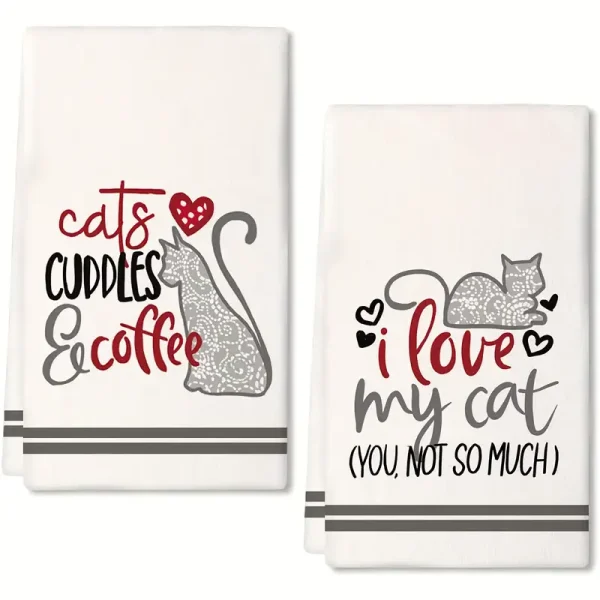 2pcs Cat Print Kitchen Towels (CTOW4)