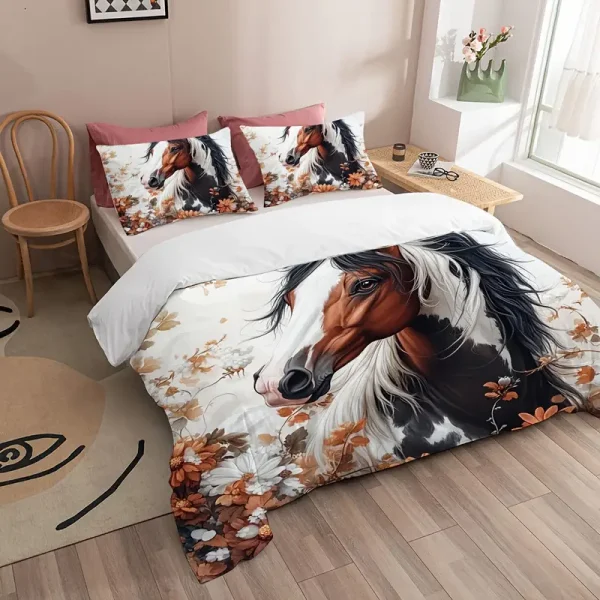 3pcs Horse Print Duvet Cover Set (HDS2)