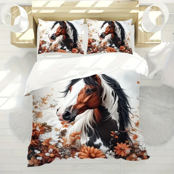 3pcs Horse Print Duvet Cover Set (HDS2) - Image 2