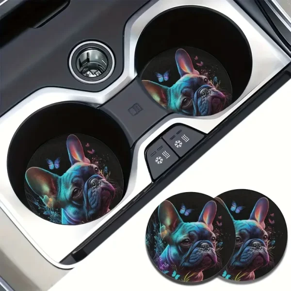 2pcs French Bulldog Car Coasters 4 (DCC4)