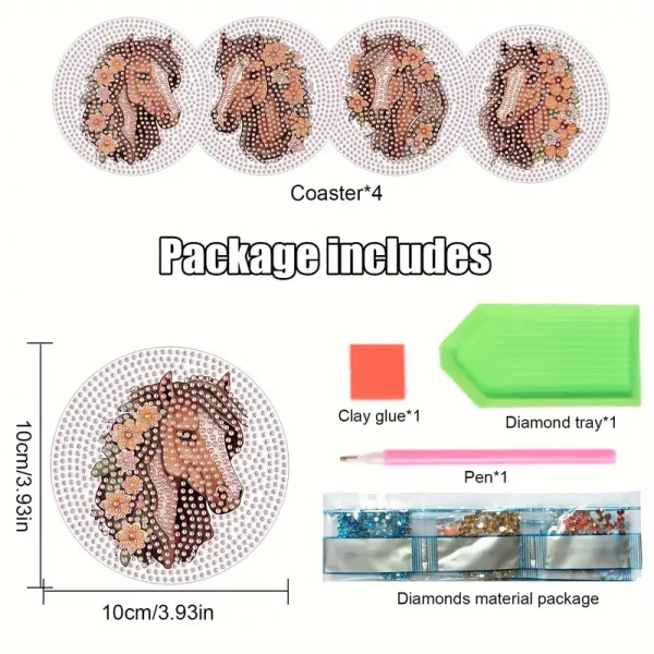4pcs Horse DIY Diamond Art Coaster Set (HDD2) - Image 3
