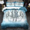 3pcs White & Blue Horse Duvet Cover Set (HDS8)
