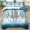 3pcs White & Blue Horse Duvet Cover Set (HDS8) - Image 2