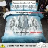 3pcs White & Blue Horse Duvet Cover Set (HDS8) - Image 5