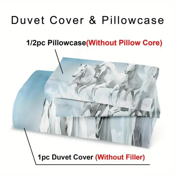 3pcs White & Blue Horse Duvet Cover Set (HDS8) - Image 4