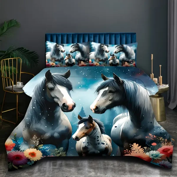 3pcs Horses & Foal Duvet Cover Set (HDS9)