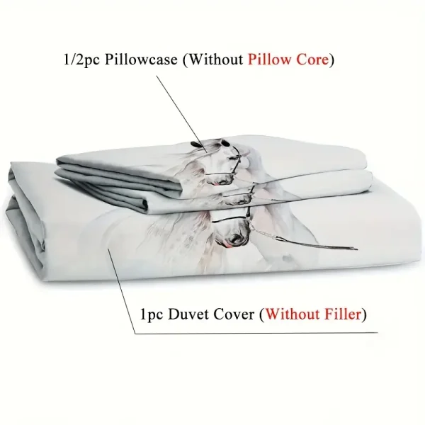 3pcs White Horse Duvet Cover Set (HDS5) - Image 2