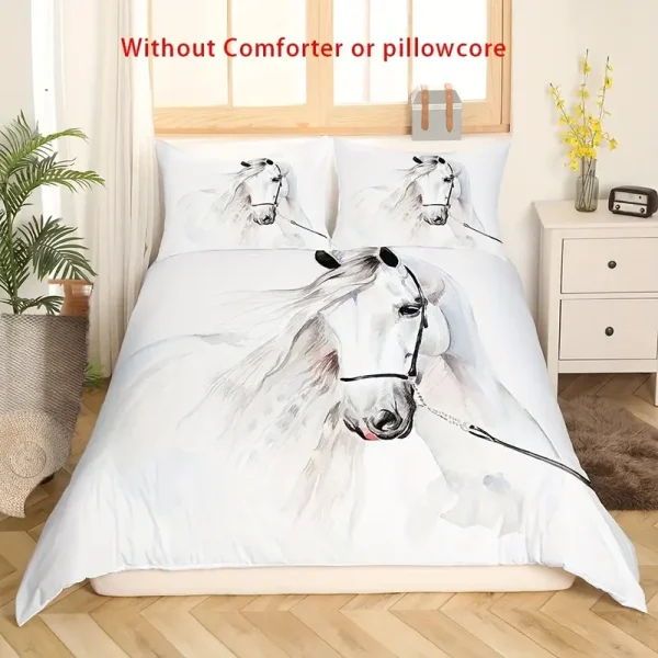 3pcs White Horse Duvet Cover Set (HDS5) - Image 3