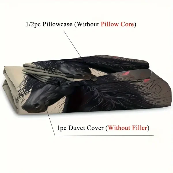 3pcs Black Floral Horse Duvet Cover Set (HDS6) - Image 2