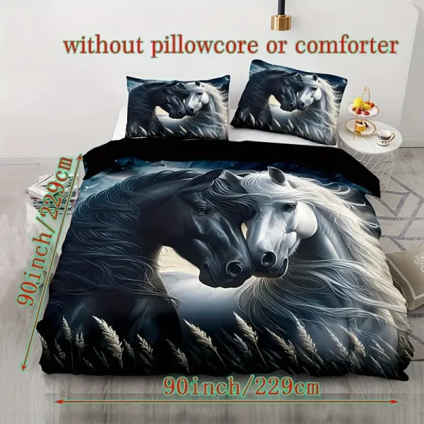 3pcs Black & White Horse Duvet Cover Set (HDS7) - Image 2