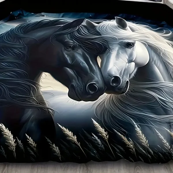 3pcs Black & White Horse Duvet Cover Set (HDS7) - Image 3