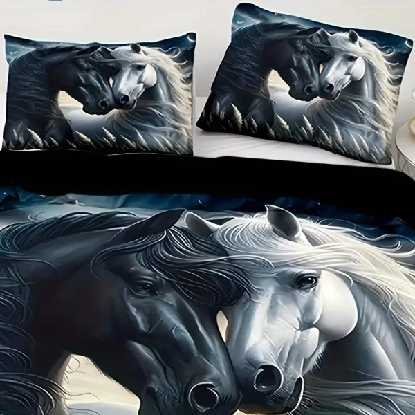 3pcs Black & White Horse Duvet Cover Set (HDS7)