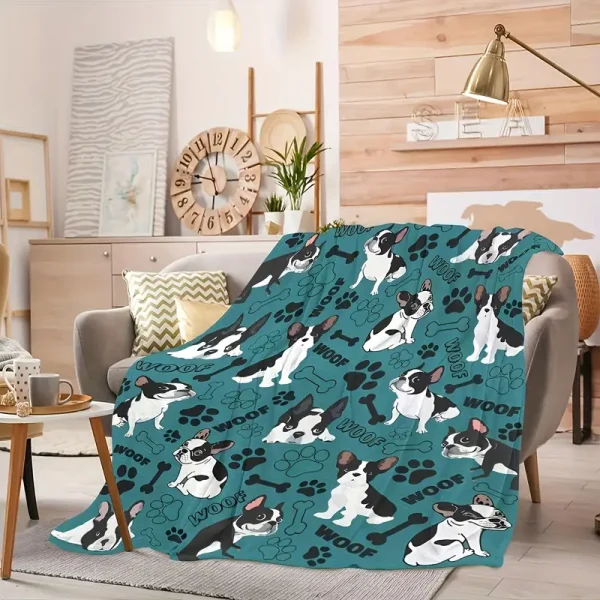 French Bulldog Pattern Flannel Blanket (FBFB1) - Image 2
