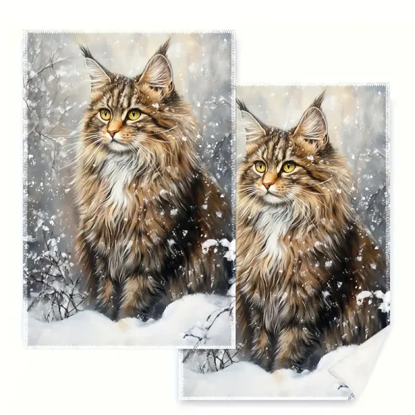 2pcs Maine Coon Print Kitchen Towels (CTOW6)