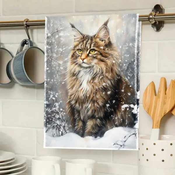 2pcs Maine Coon Print Kitchen Towels (CTOW6) - Image 2