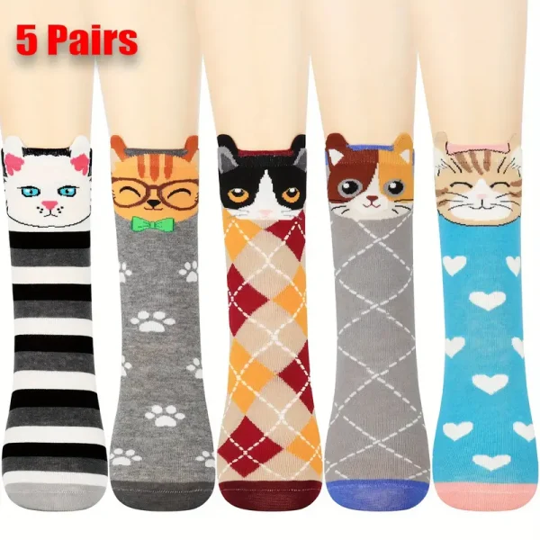 5 Pairs Cat Pattern Socks (CS11)