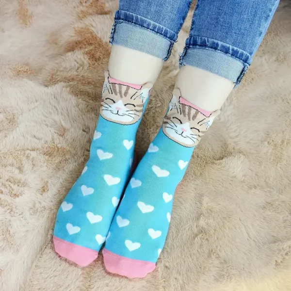 5 Pairs Cat Pattern Socks (CS11) - Image 2
