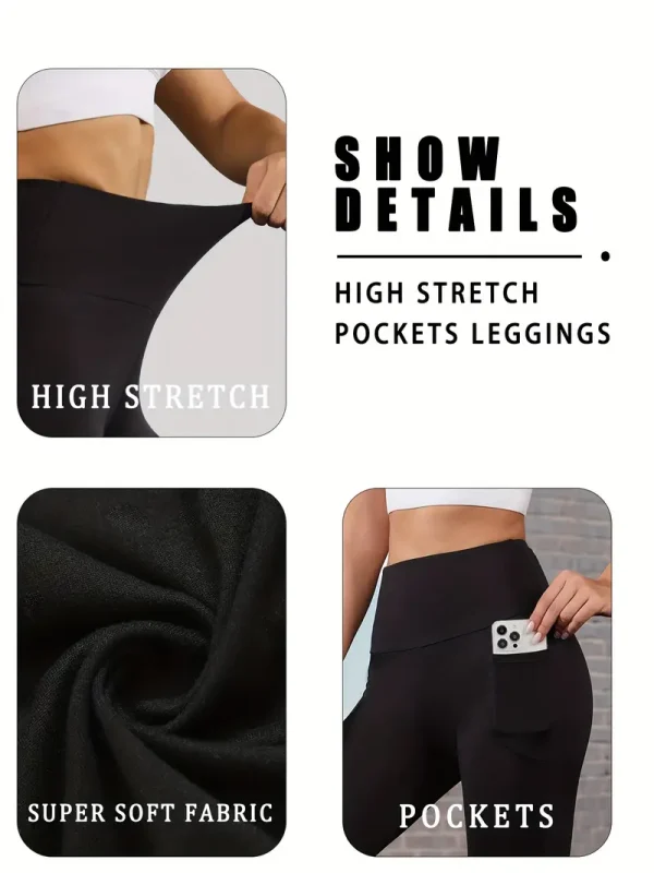 High-Waist Leggings with Tummy Control (HWL6)  With Pockets - Image 2