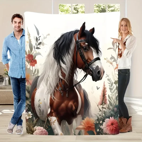 Floral Horse Flannel Blanket (HFB3) - Image 4
