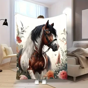 Floral Horse Flannel Blanket (HFB3)