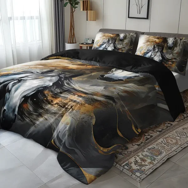 3pcs Abstract Horse Duvet Cover Set (HDS12) - Image 3