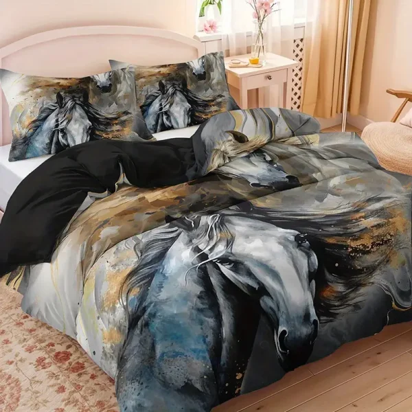 3pcs Abstract Horse Duvet Cover Set (HDS12) - Image 4