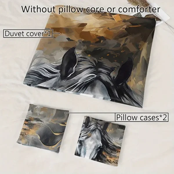 3pcs Abstract Horse Duvet Cover Set (HDS12) - Image 5