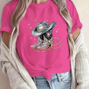 Cowgirl Print T-Shirt Pink Large (HTS7)