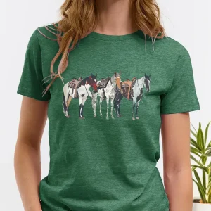 Horse Print T-Shirt Green Medium (HTS9)