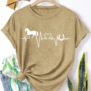 Horse Print T-Shirt Khaki Medium (HTS11)
