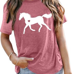 Horse Print T-Shirt Brick Red Large (HTS19)