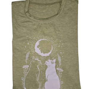Cat Print T-Shirt Light Green Large (CTS5)