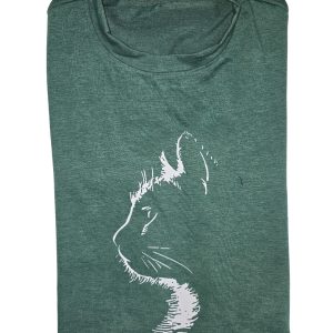 Cat Print T-Shirt Dark Green Large (CTS2)