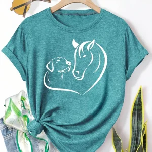 Horse Print T-Shirt Green Large (HTS18)