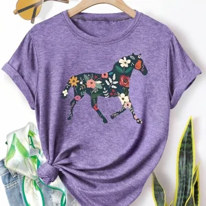Horse Print T-Shirt Purple Large (HTS17)