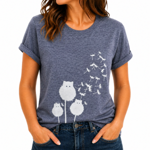 Cat Print T-Shirt Purple Large (CTS3)
