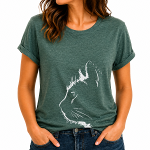 Cat Print T-Shirt Dark Green Large (CTS2)
