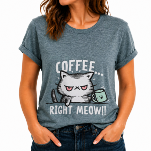 Cat Print T-Shirt Blue Large (CTS4)