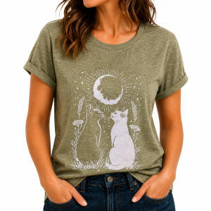 Cat Print T-Shirt Light Green Large (CTS5)