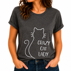 Cat Print T-Shirt Grey Large (CTS1)