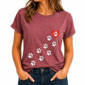 Dog Print T-Shirt Brick Red Large (DTS30)