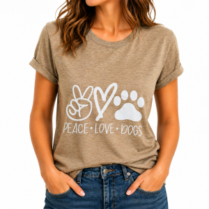 Dog Print T-Shirt Khaki Large (DTS25)